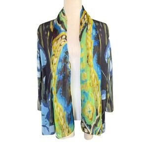 Soca St John Sweater Silk Interior Large Blue Green Artsy Maximalism Classic